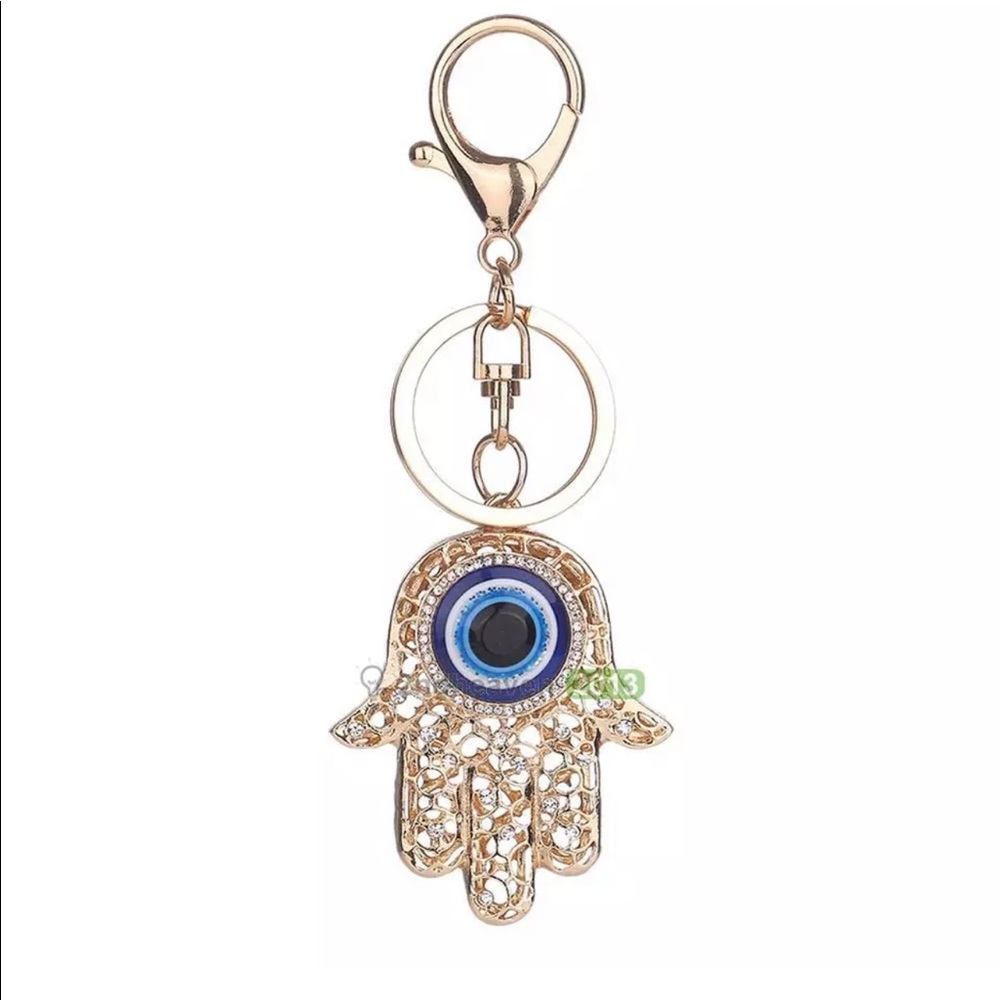 EVIL EYE HAND CRYSTAL PURSE BACKPACK TAG KEYCHAIN